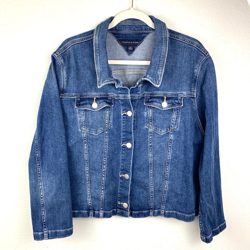 Tommy Hilfiger 99% Cotton Blue Denim Jean Jacket, Buttons Flap Pockets, Size XXL